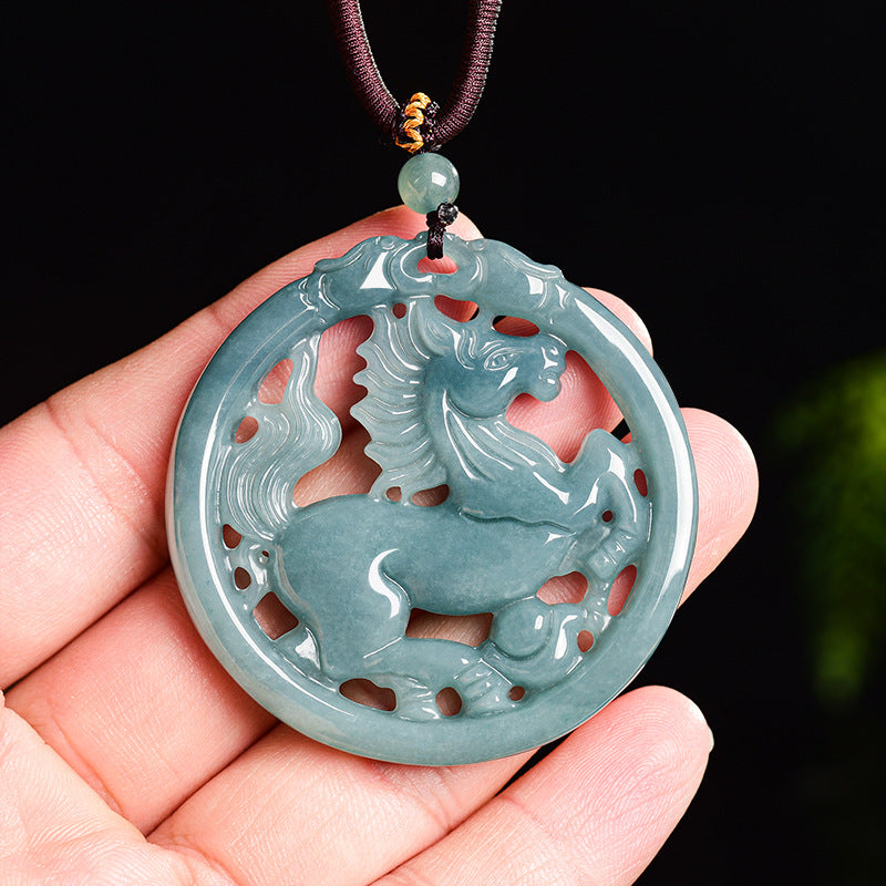 Prosperity Arrival Horse Ice Jade Pendant Necklace