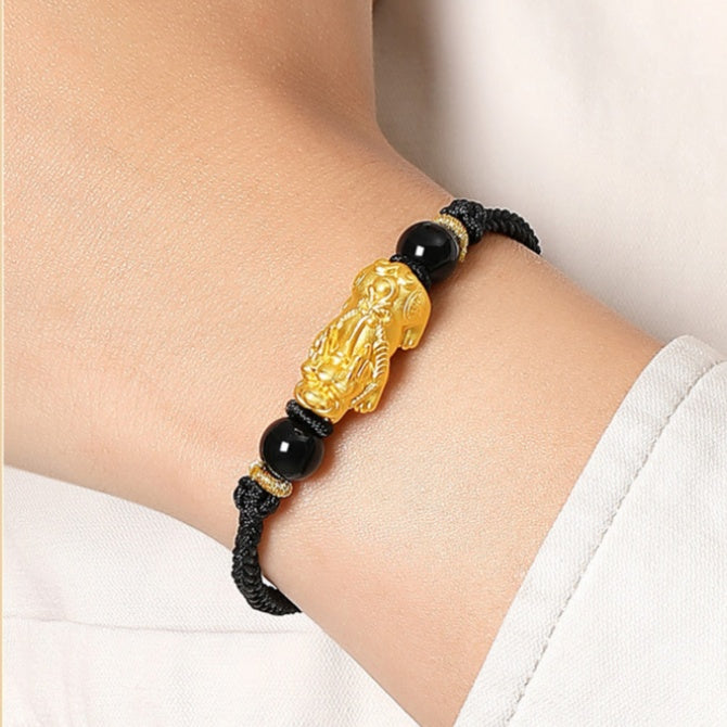 Welcoming Fortune-Pixiu Obsidian and Red Agate Couple Bracelet Set