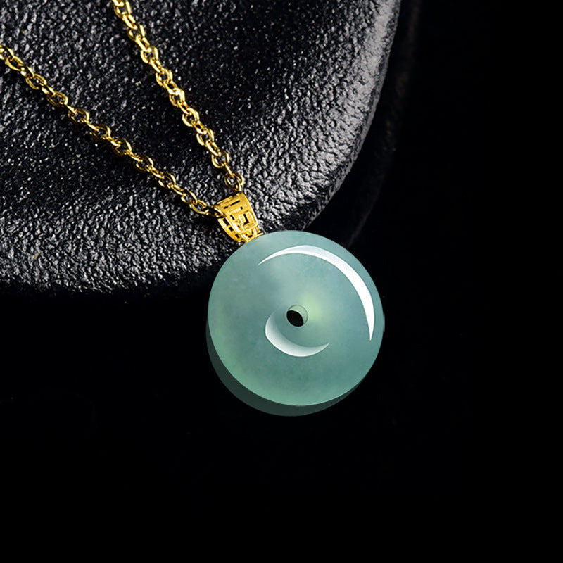 Pure Clarity Ice Jade Peace Buckle Pendant Necklace