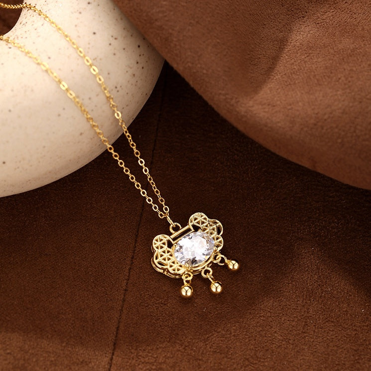 Longevity Lock Cubic Zirconia Necklace-Peaceful Blessing