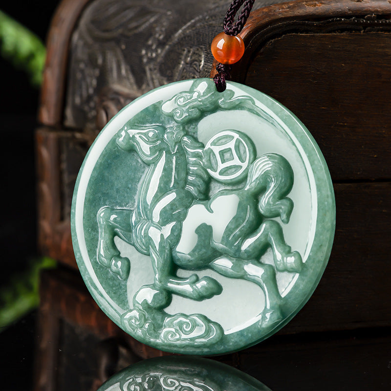 Soaring Fortune Jade Horse Pendant Necklace