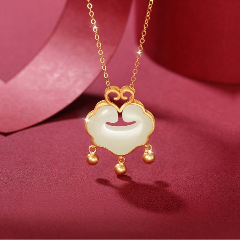 Fengshui Fortune Lock Jade Pendant Necklace