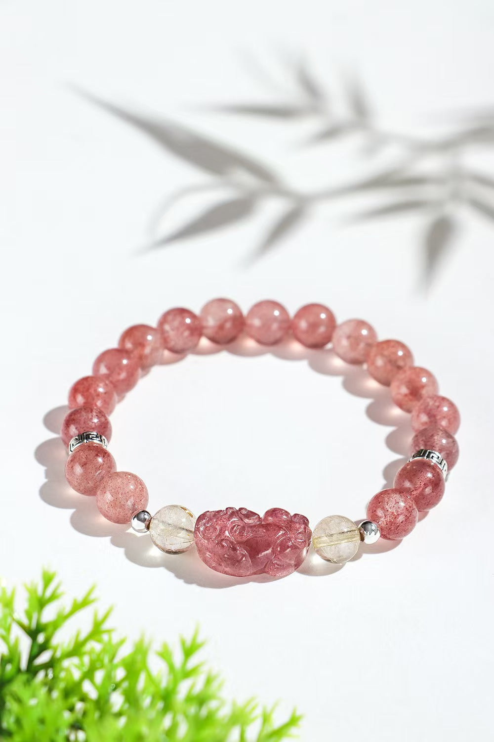Strawberry Quartz Pixiu Wealth Bracelet -Attract Luck