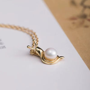 Lucky Snail Pearl Silver Necklace-Patience and Protection