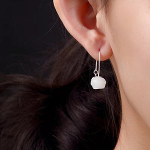 White Jade Lotus Silver Earrings-Inner Peace