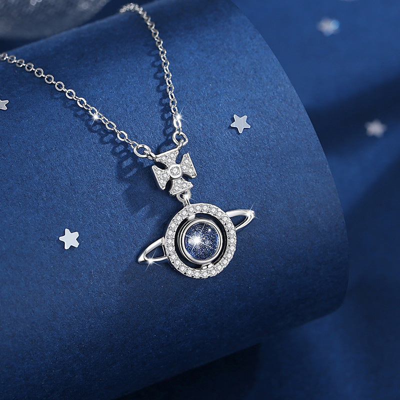 Love Across the Distance-Saturn and Cross Sterling Silver Necklace