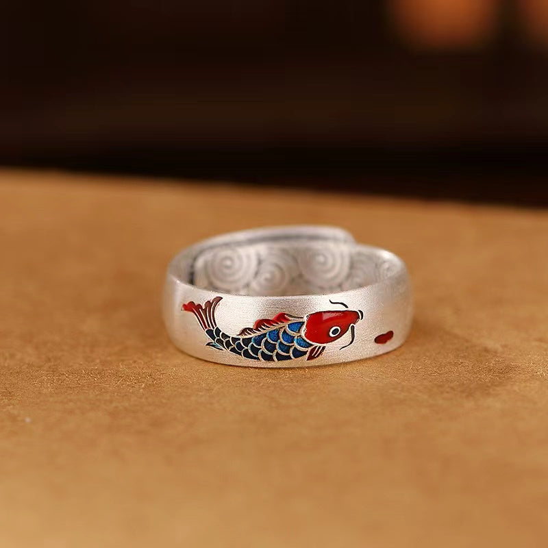 Koi Fish Enamel Silver Ring-Luck Prosperity