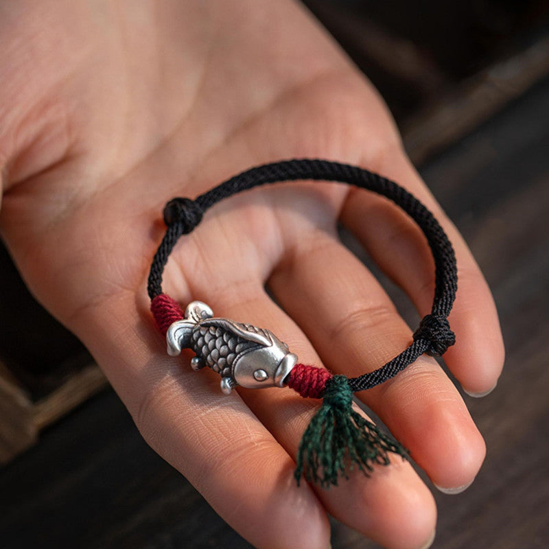 Silver Koi Woven Cord Bracelet – Luck, Perseverance & Smooth Success