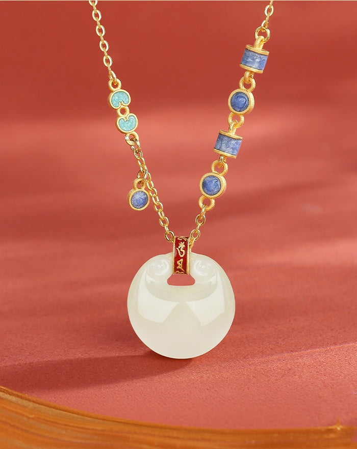 White Jade Pendant Necklace-Auspicious Fengshui Clounds