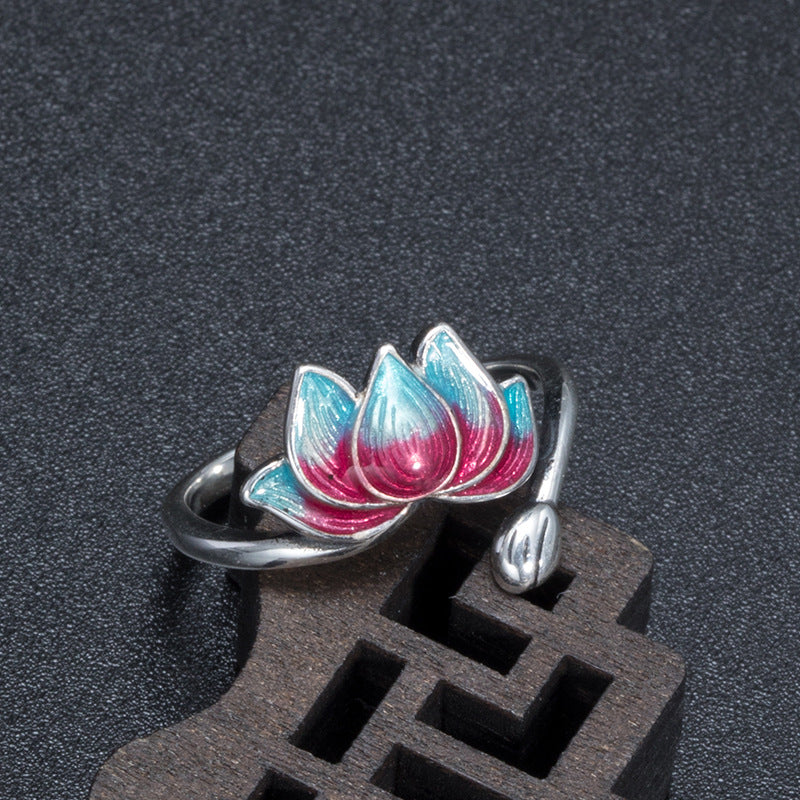 925 Silver Cloisonné Lotus Ring-Purity in Bloom