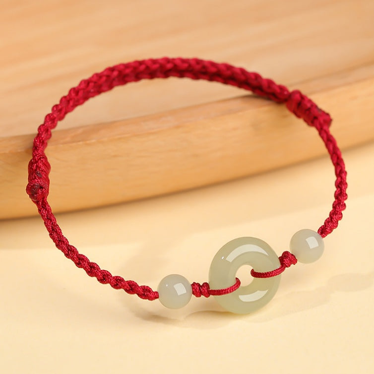 Hetian Jade Peace Buckle String Bracelet