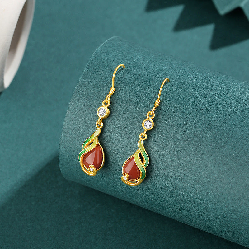 Phoenix Red Agate Teardrop Earrings-A Fresh Beginning
