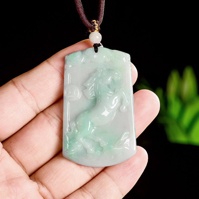 Natural Grade A Jade Horse Pendant – “Success Comes Quickly” Amulet with Fine Grain Texture