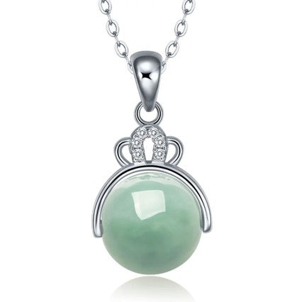 Natural Ice Jade Pendant Necklace-Zirconia Crystal-Grade A Jade