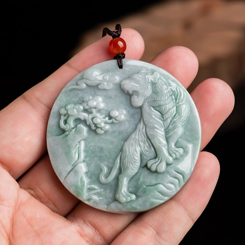 Fengshui Tiger Pendant-Natural White Jade-Grade A Jade
