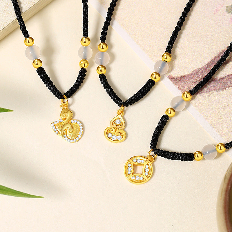 Good Fortune Close-Auspicious Charms Chalcedony Cord Necklace