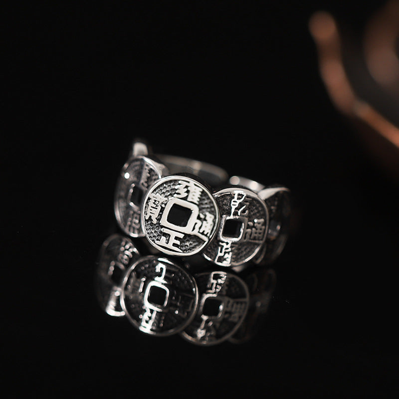 Good Fortune-Five Coins S925 Silver Adjustable Ring