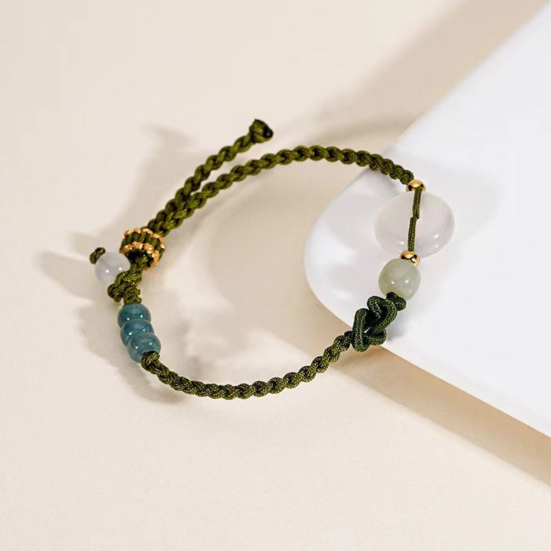 Hetian Jade Peace Buckle String Bracelet-Chalcedony Agate Bead