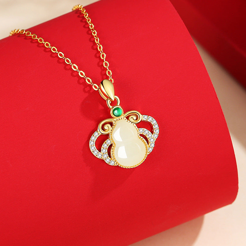 Gourd Nephrite Jade Pendant Necklace-Enduring Blessing