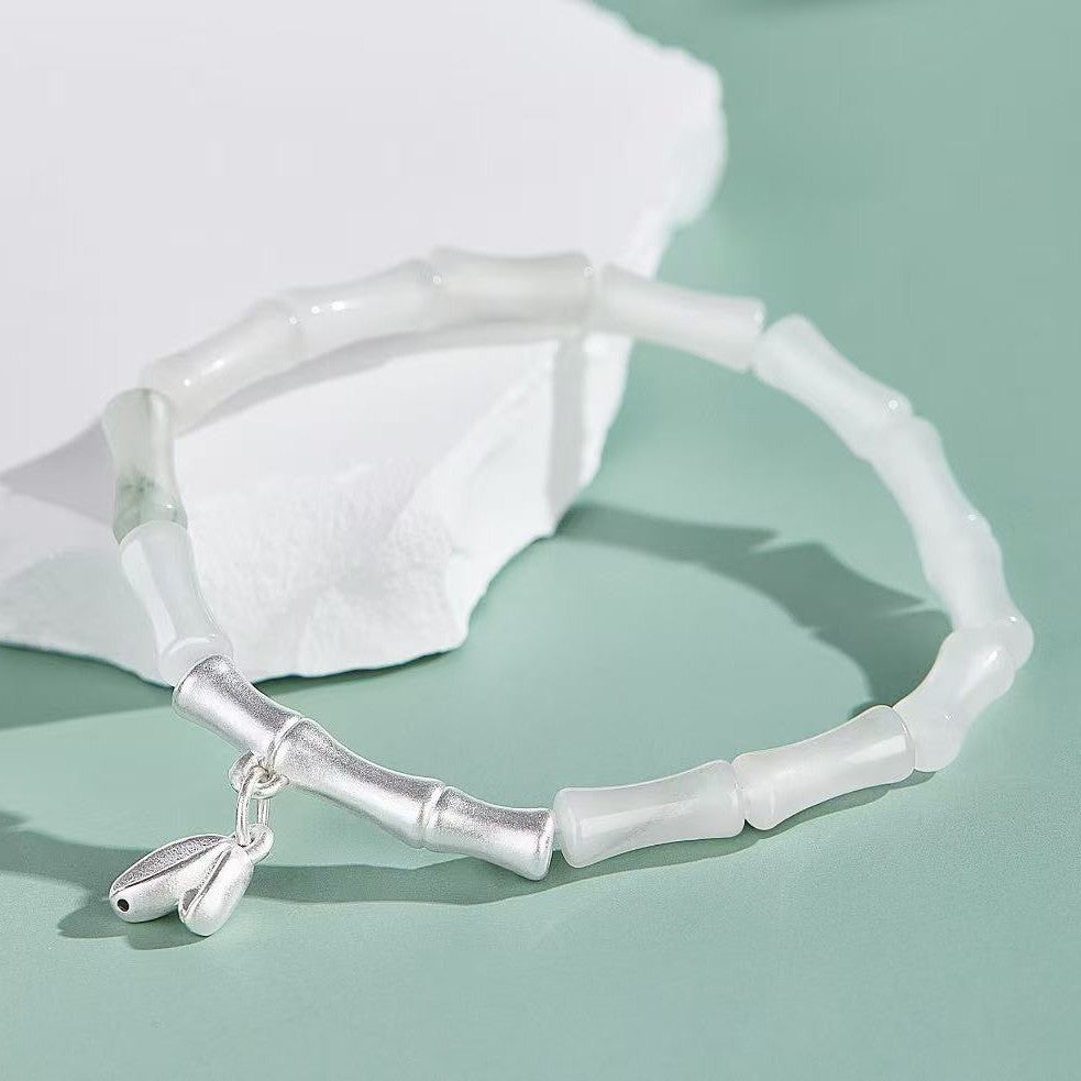 White Jade Fengshui Silver Bangle