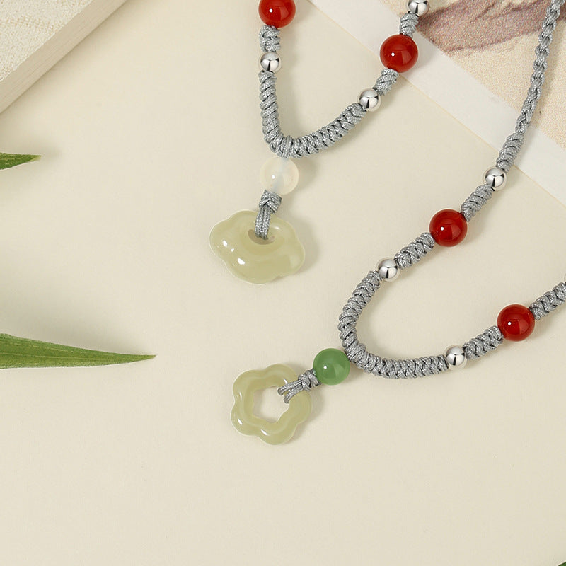 Plum Blossom & Ruyi Lock Nephrite Jade Necklace-Happiness and Prosperity