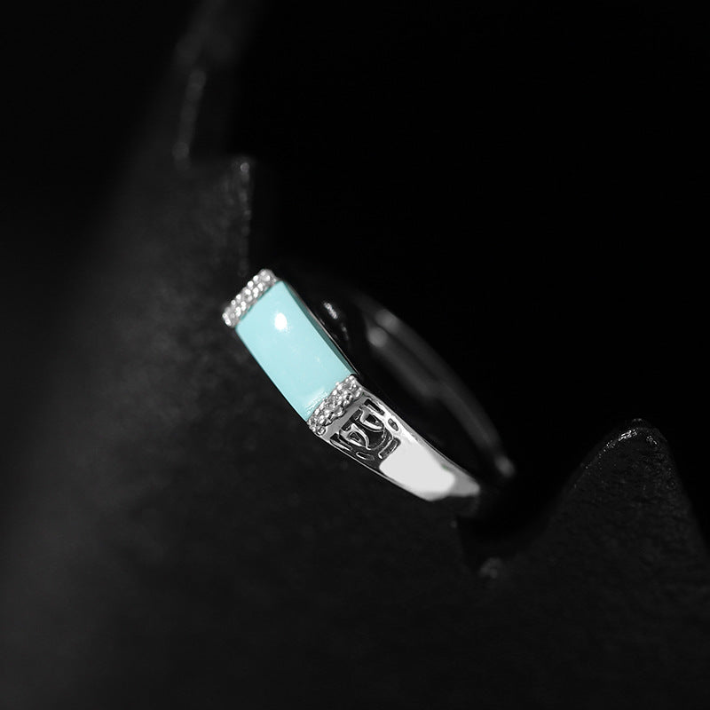 Peaceful Grace-Geometric Turquoise Platinum-Plated 925 Sterling Silver Ring