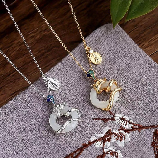 Dragon White Jade Necklace-Fortune Prosperity