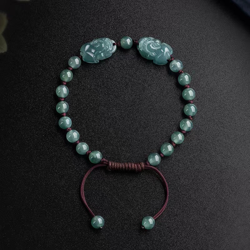 Double Pixiu Wealth Bracelet-Natural Ice Jade