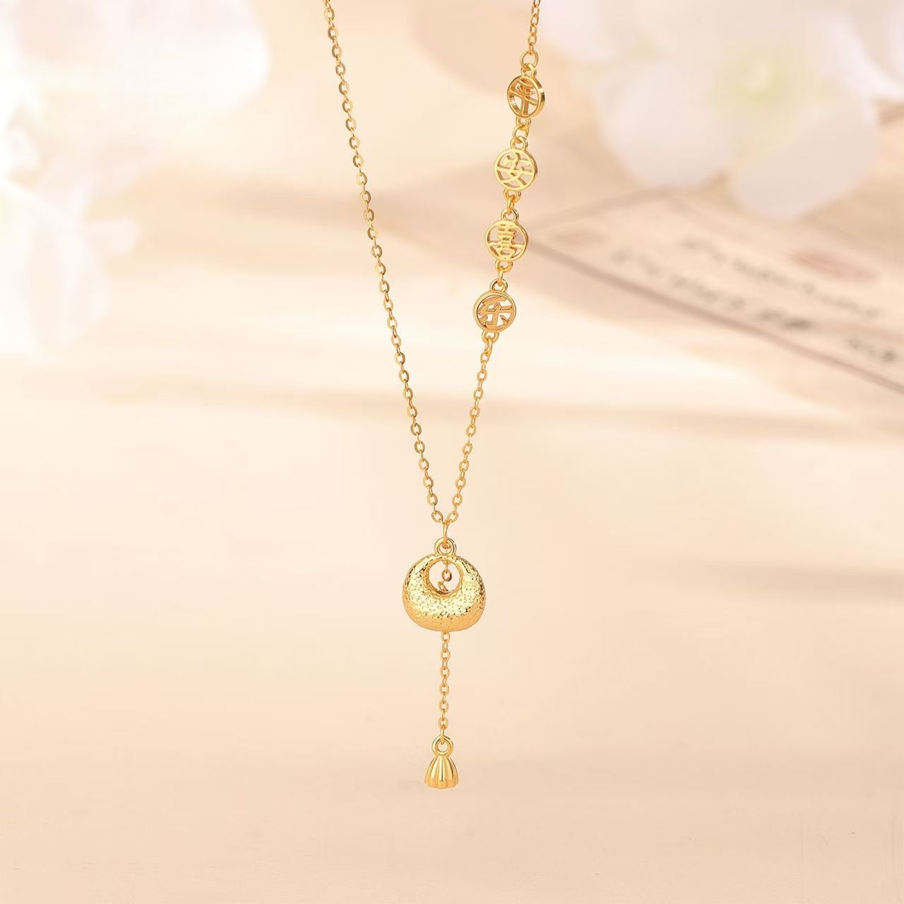 Gold Blessing Pouch Necklace–Peace Joy & Harmony