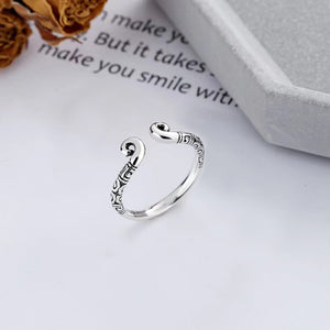 Wukong Handmade Carved Vintage Silver Couple Ring-Courage and Confidence