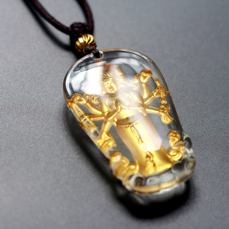 Eight-Armed Avalokiteshvara Gilded Liuli Pendant-Compassion, Protection & Spiritual Blessings
