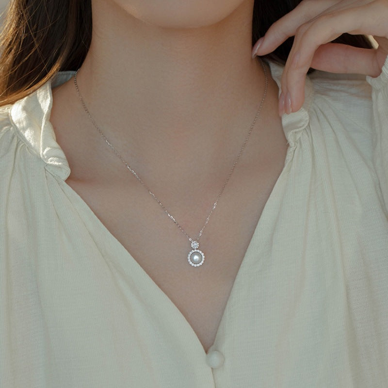 Halo Freshwater Pearl Sterling Silver Pendant Necklace-Luminous Grace