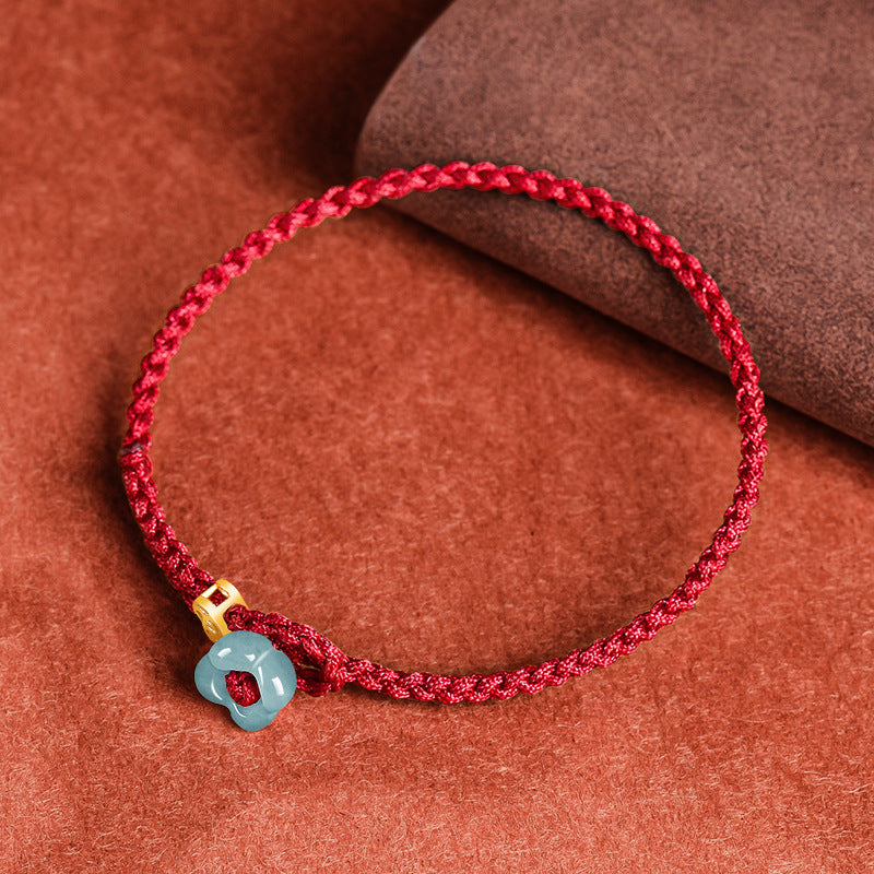 Peaceful Seasons Four-Petal Jade Red String Bracelet-Hand-Woven