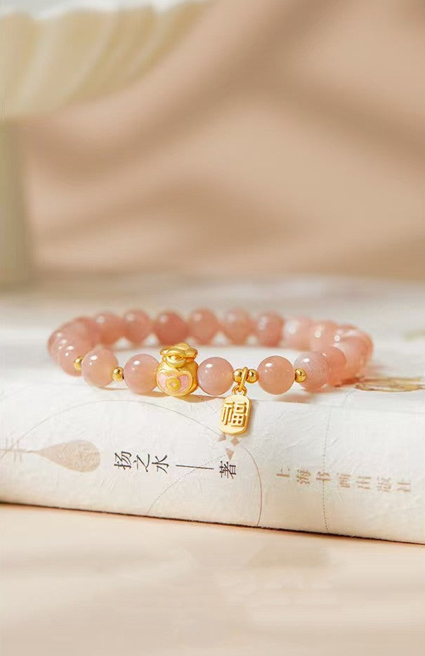 Orange Moonstone Lucky Money Bag Bracelet-Attracts Wealth and Protection