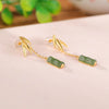 Green Nephrite Bamboo Drop Earrings-Prosperity Luck