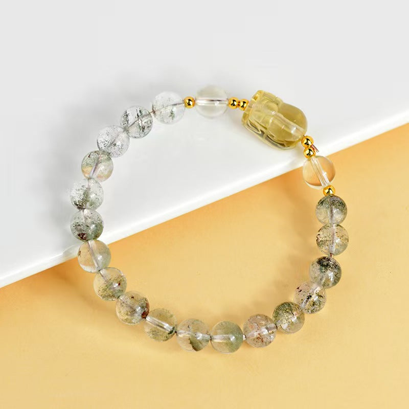 Natural Citrine Pixiu & Green Phantom Quartz Beaded Bracelet