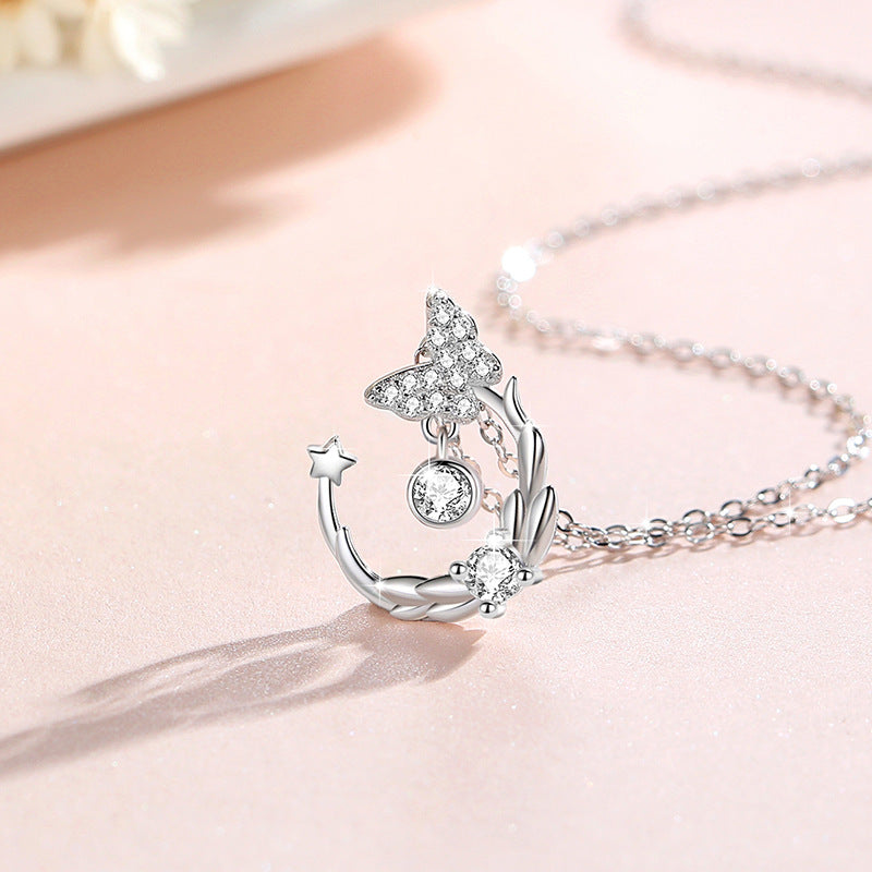 Butterfly Wreath Sterling Silver Necklace-Follow What You Love