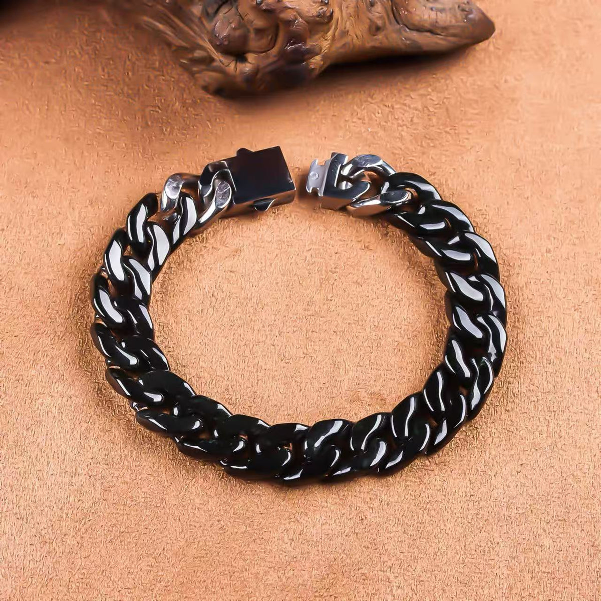 Polished Edge-Black Jadeite Cuban Link Bracelet