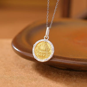 Yellow Jambhala Six True Words Silver Pendant Necklace -Protection and Prosperity