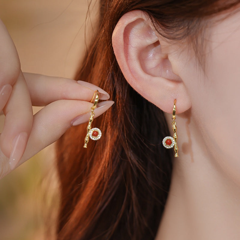 Grace with Strength-Bamboo Red Agate Drop Earrings