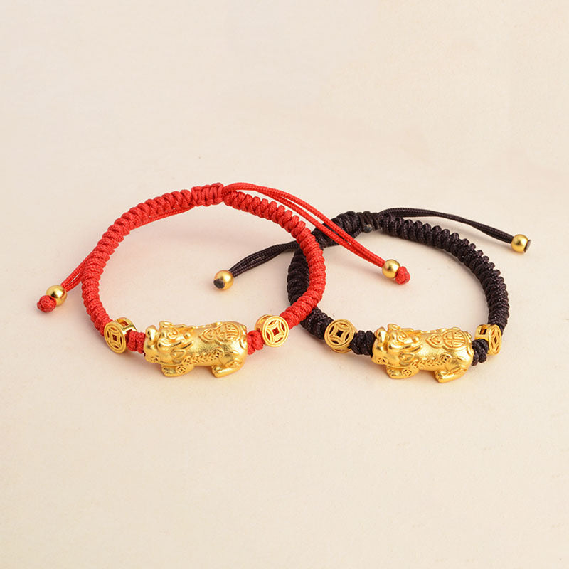Golden Fortune-Pixiu Braided Cord Bracelet