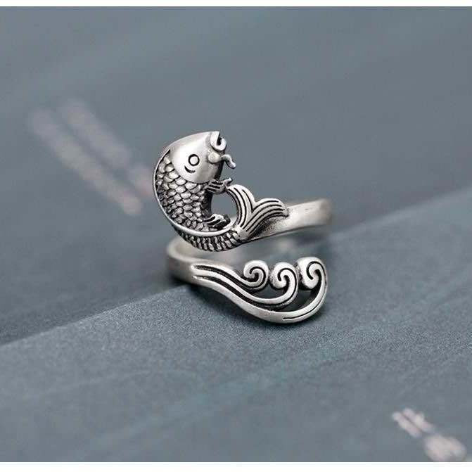 Silberner Koi-Fisch Vintage Ring
