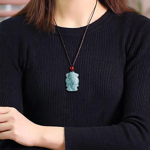 Cai Shen Jade Charm Pendant Necklace for Lucky Wealth Good Fortune Career Success