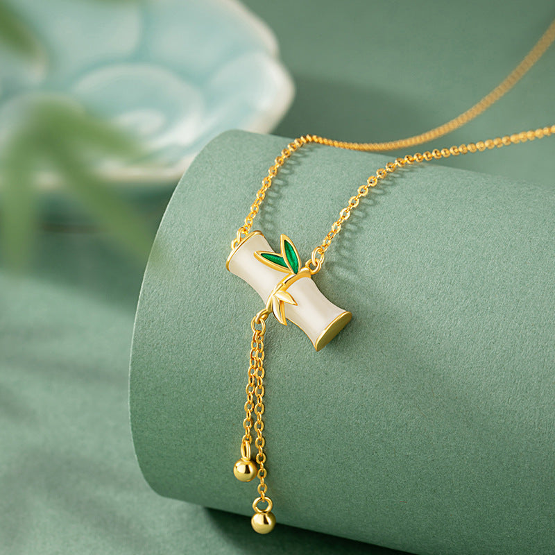 Bamboo Nephrite Jade Tassel Necklace-Happiness and Peace