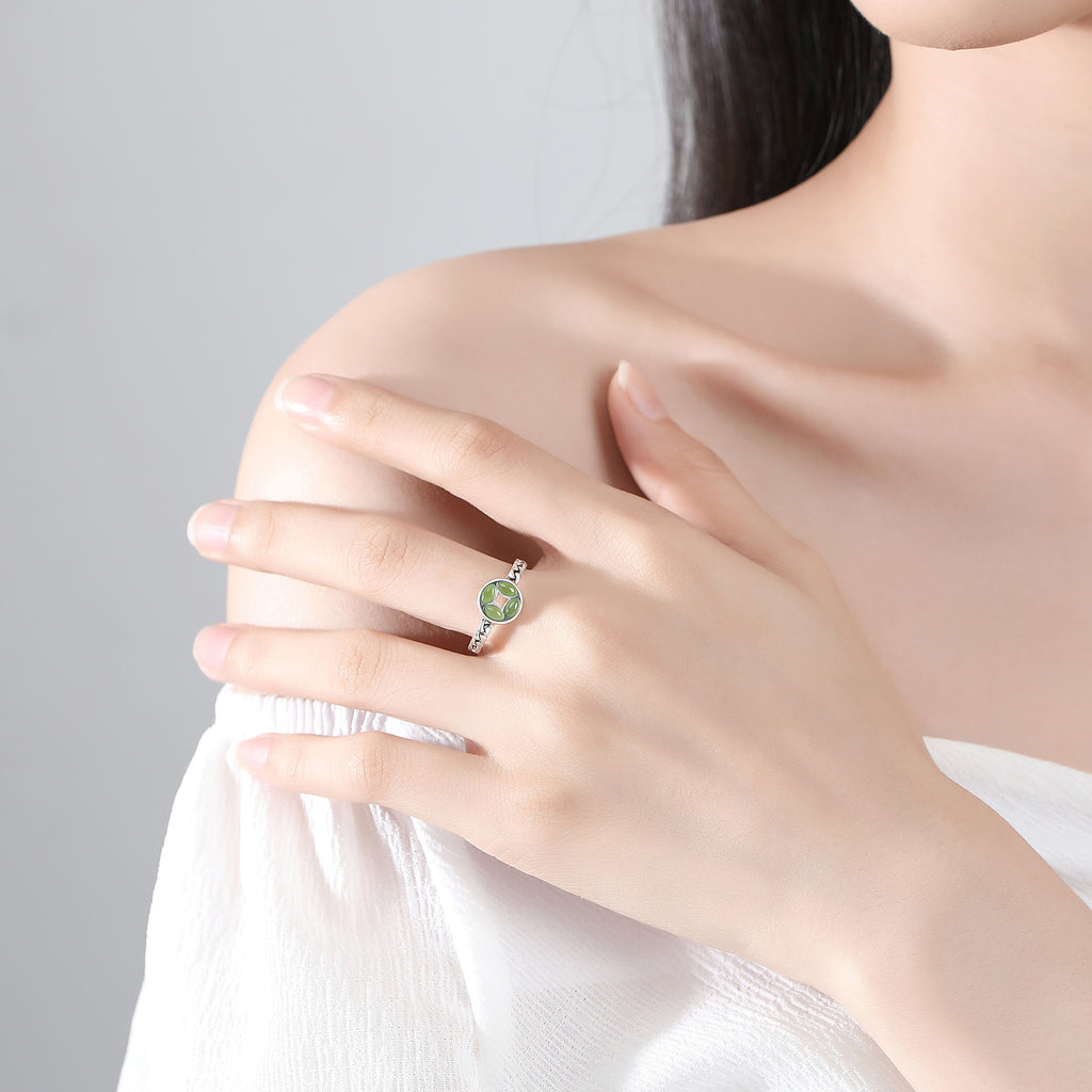 Quiet Joy-Coin Nephrite Jade Silver Ring