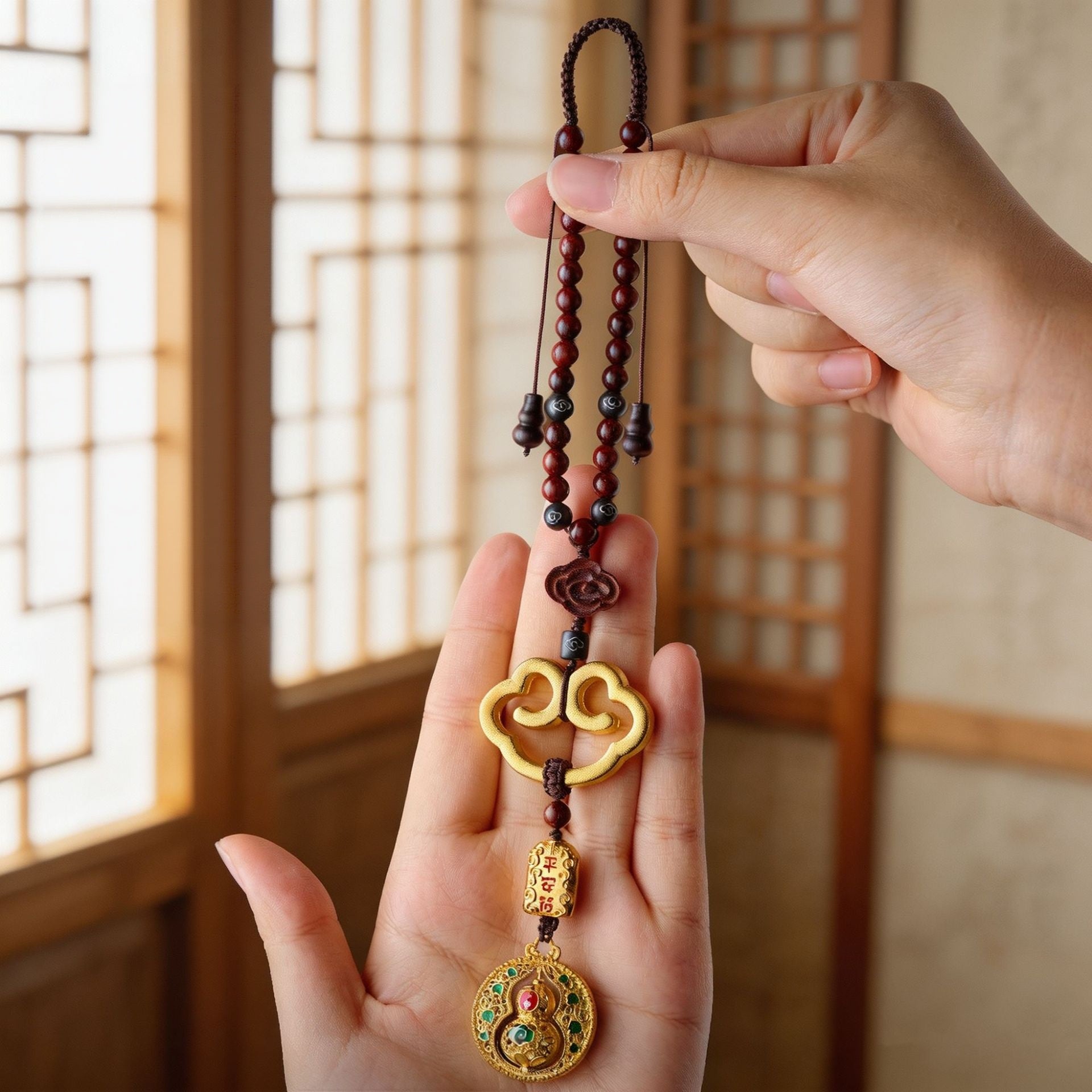 Enamel Gourd Sandalwood Car Charm-Peaceful Journeys