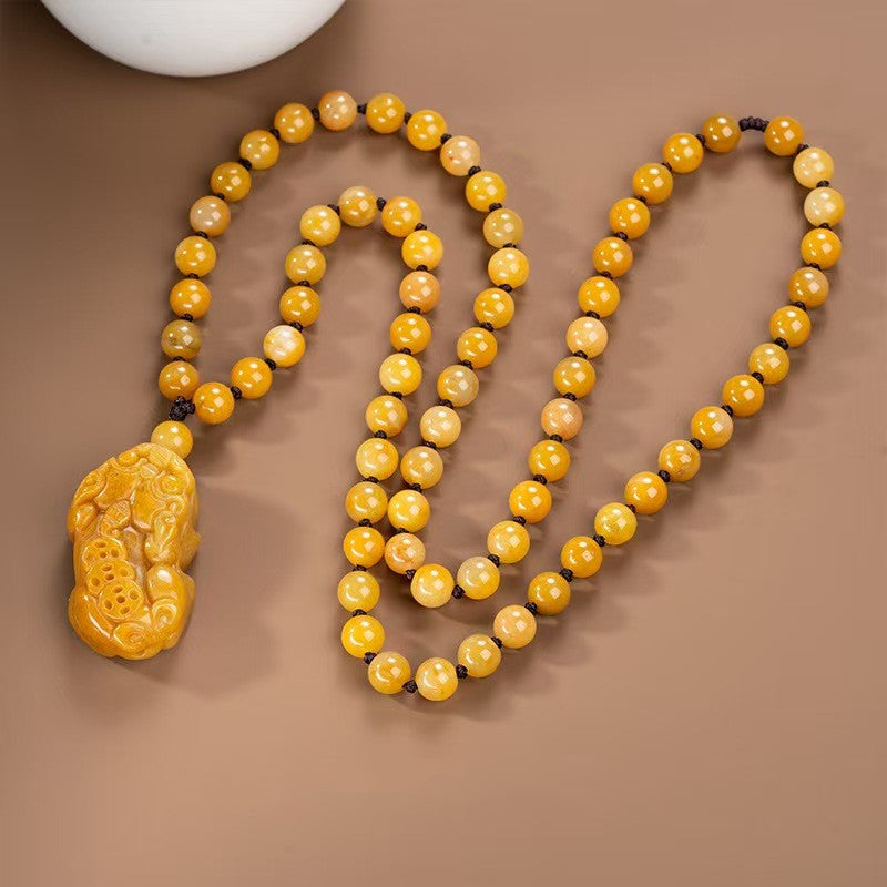 Yellow Jade Pixiu Pendant Necklace-Attract Wealth