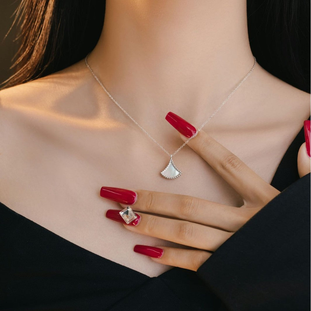 Mother-of-Pearl Fan Pendant Necklace-Quiet Grac