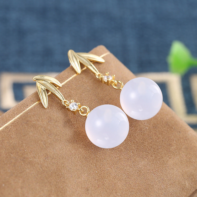 Bamboo Leaf Chalcedony Drop Earrings-Room to Grow