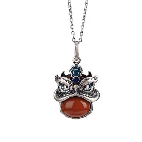 Pixiu Red Agate Silver Necklace -Balance and Prosperity